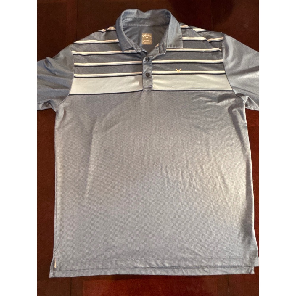 Callaway Mens Opti-Dri Golf Polo Shirt Blue Striped Short Sleeve Large
